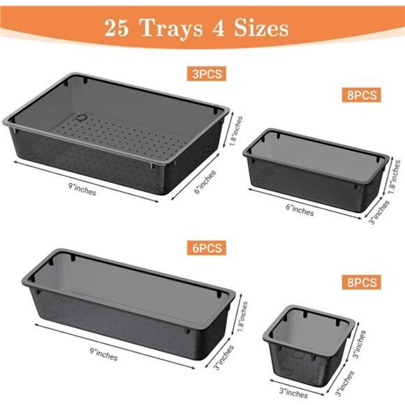 Clear Plastic Drawer Organizer Bins Set for Makeup Jewelry Office Storage - Picture 3 of 7